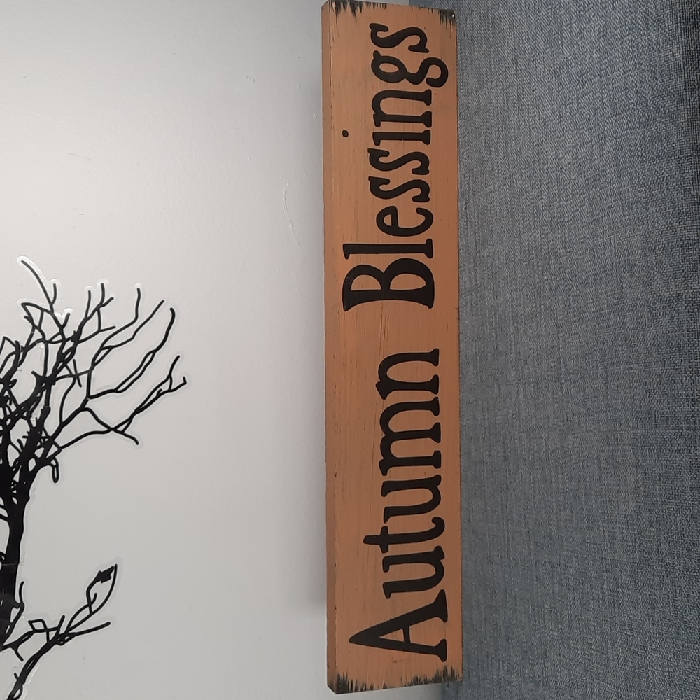 Solid Wood Shelf Sitter Sign Rustic Autumn Blessings Thanksgiving Fall Harvest